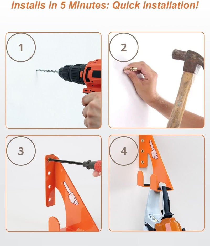 Fijaru Chainsaw Holder - 180LB Heavy-Duty Alloy Steel Wall Mount Set, Chainsaw Accessories, Universal Fit for Stihl, Husqvarna, Echo Saws, Rust-Proof & Space-Saving Design (Garage, Workshop) - Image 5